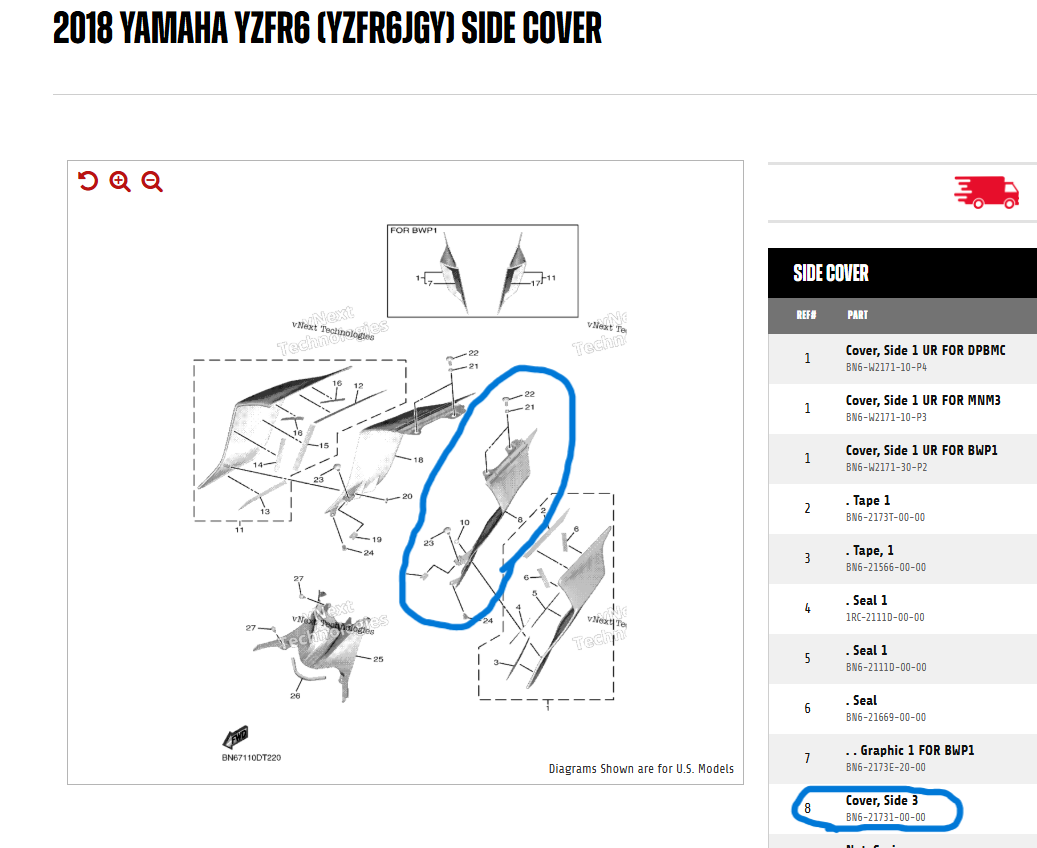 YAMAHA R6 OEM SIDE COVER (left) BN6-21731-00-00