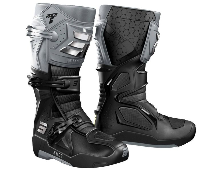 Shot Racing Race 6 MX Boots - Black/Grey Chrome