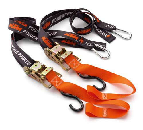 KTM Ratcheting Soft Tie Down with Carabiner Hooks