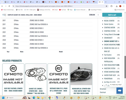 CFMOTO Engine Gasket Set