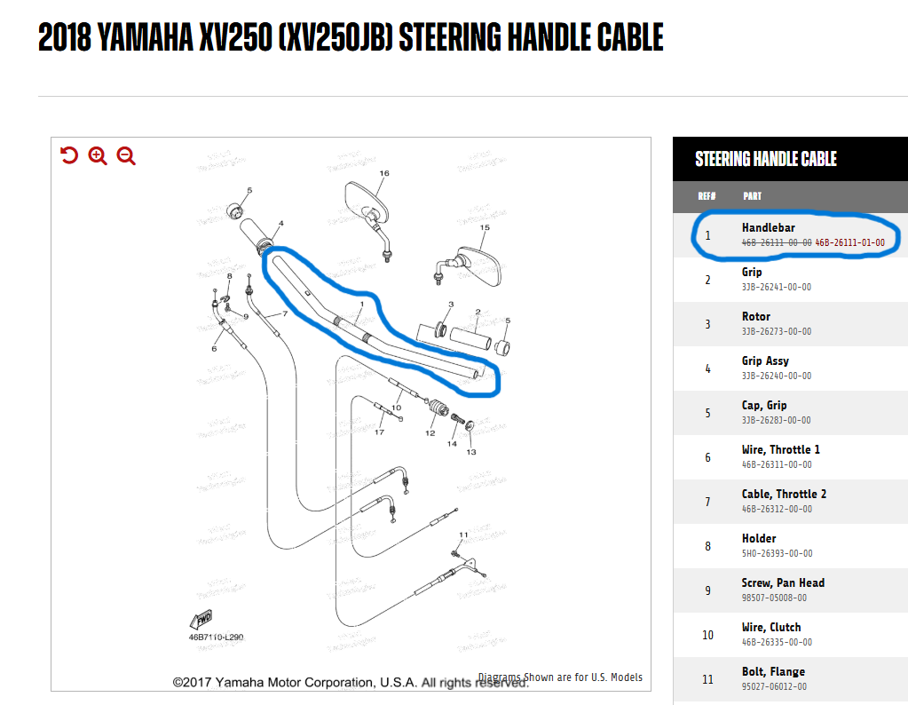 Yamaha V-Star 250 Handlebars (Chrome)